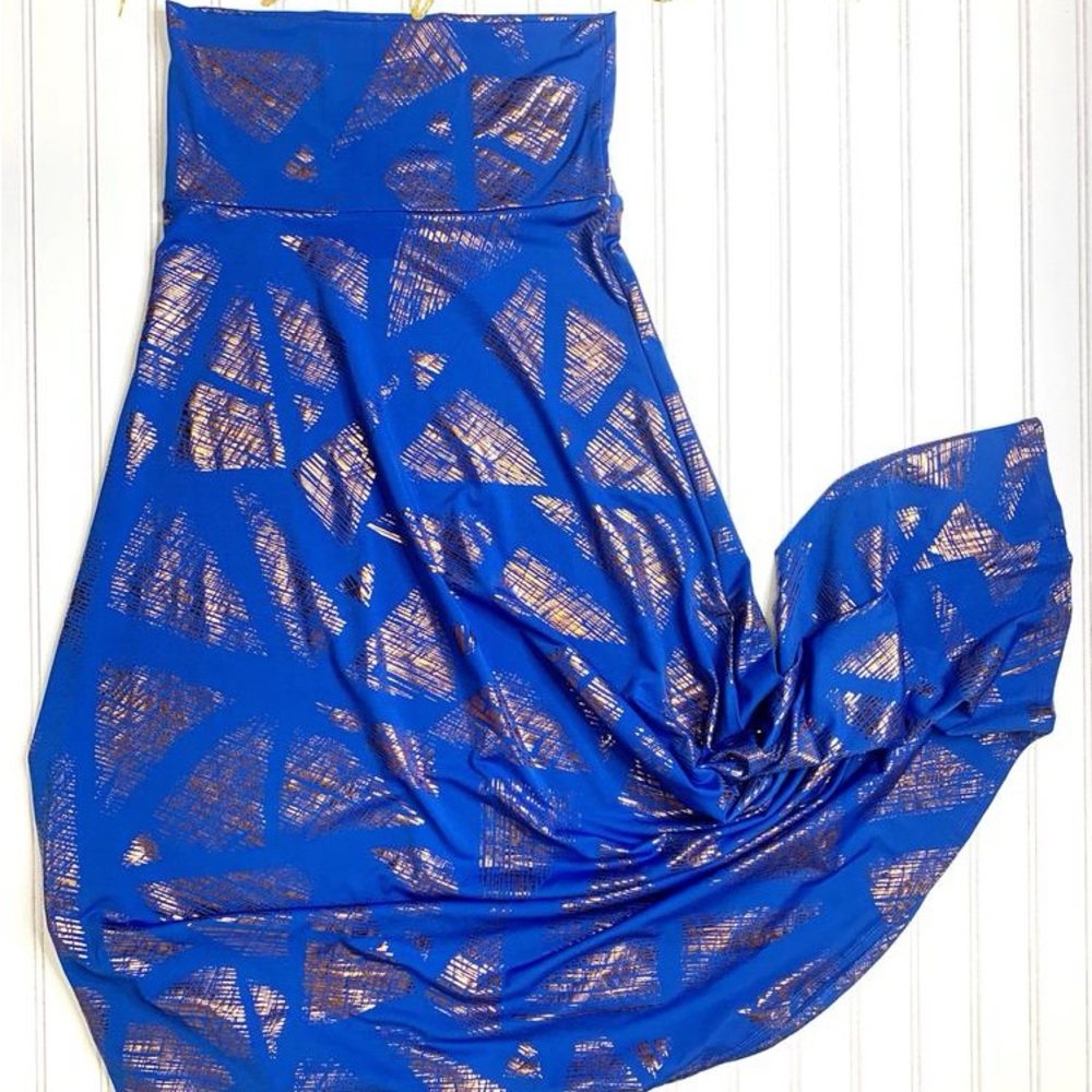 LuLaRoe Blue Skirt with Metallic Geometric Print - elegant collection